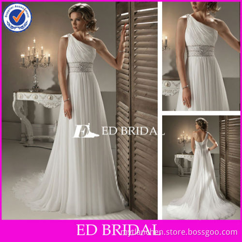 A-Line/Princess One Shoulder Court Train Chiffon Grecian Style Wedding Dresses